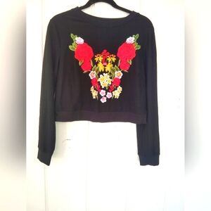 NWOT!! FOREVER 21 Cropped, Floral Embroidered, Mesh Top. Size M